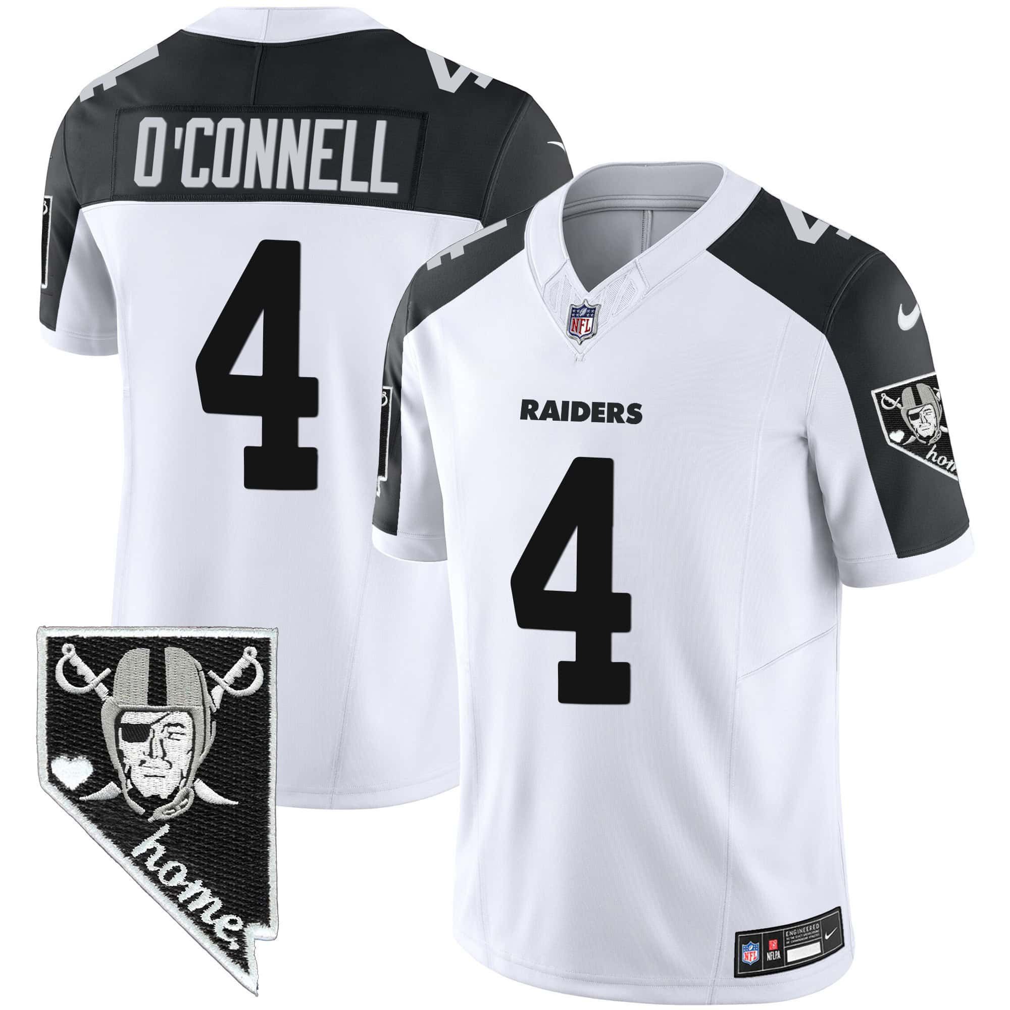 Men Oakland Raiders #4 OConnell White 2024 Nike Nevada Home Patch Vapor NFL Jersey style 1->customized nfl jersey->Custom Jersey